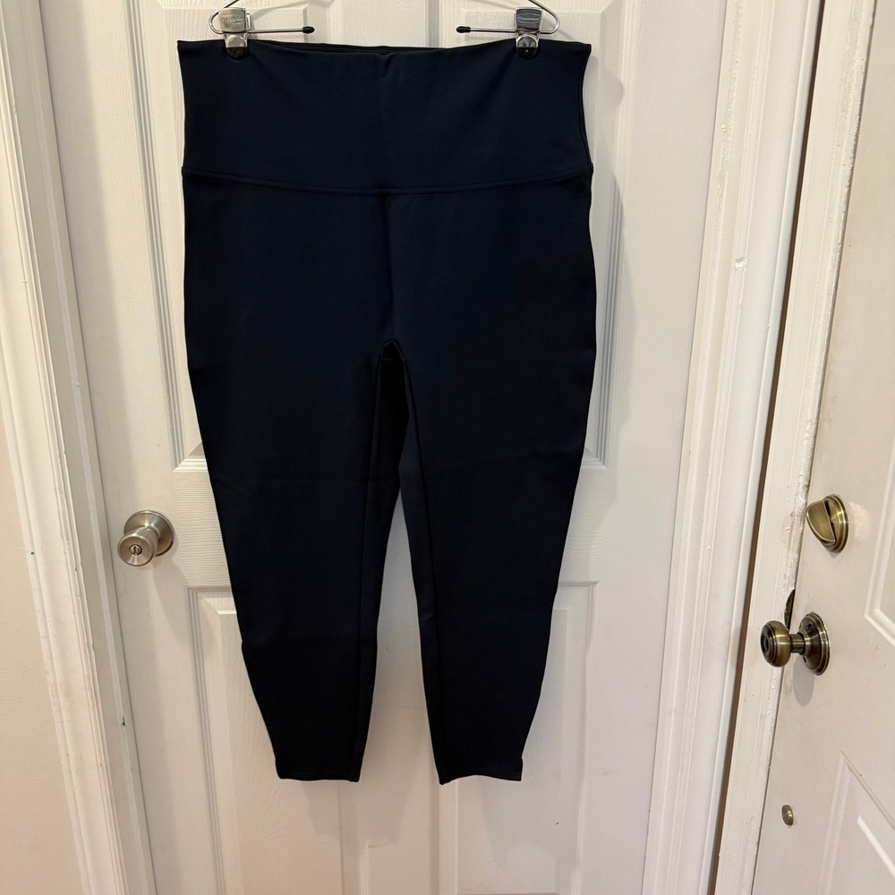 SPANX‎ 3X Navy Blue Ponte Ankle Slit Hem Leggings High Waisted Pull On Stretch